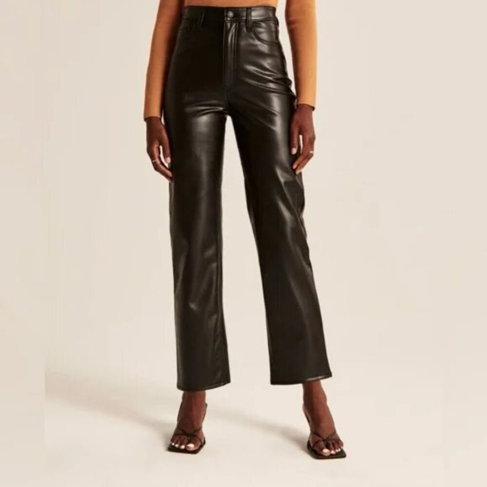 Abercrombie & Fitch Black Faux Leather The Ankle Straight High Rise Pants